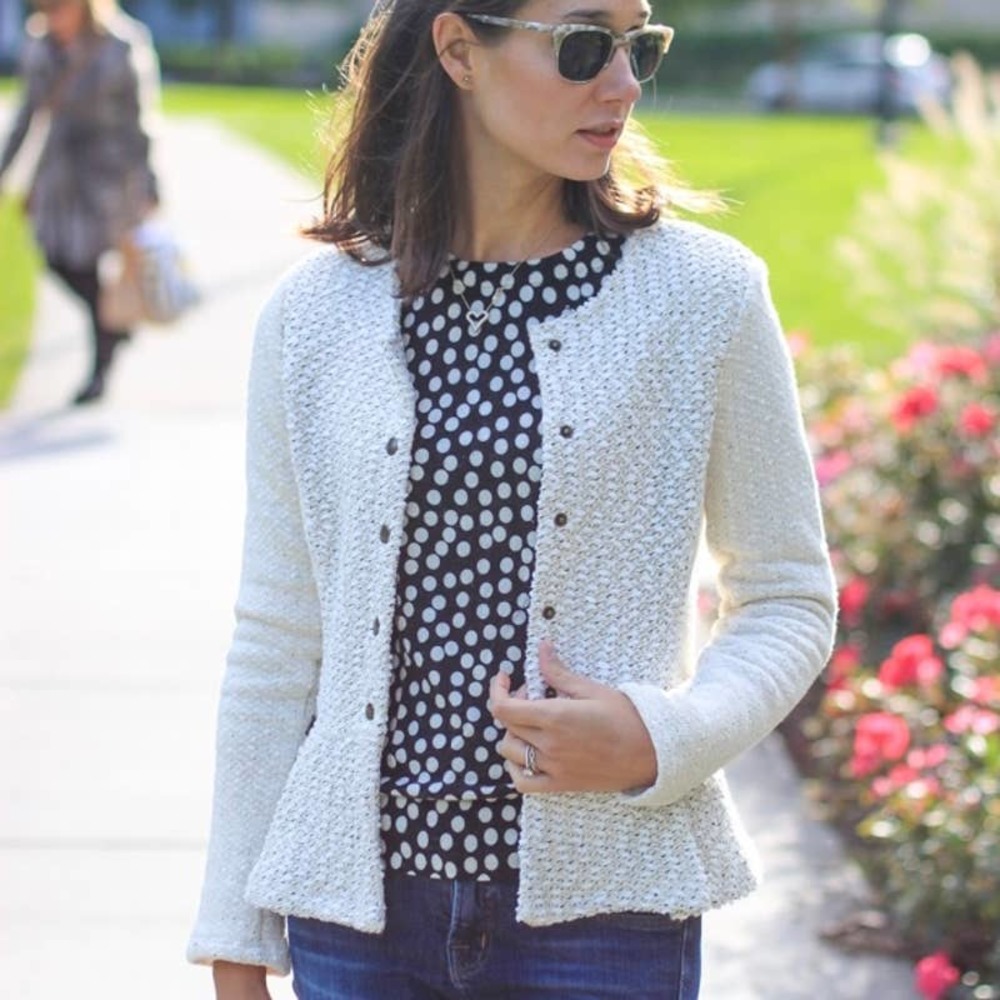 Anthropologie Cream Looped Tweed Peplum Blazer